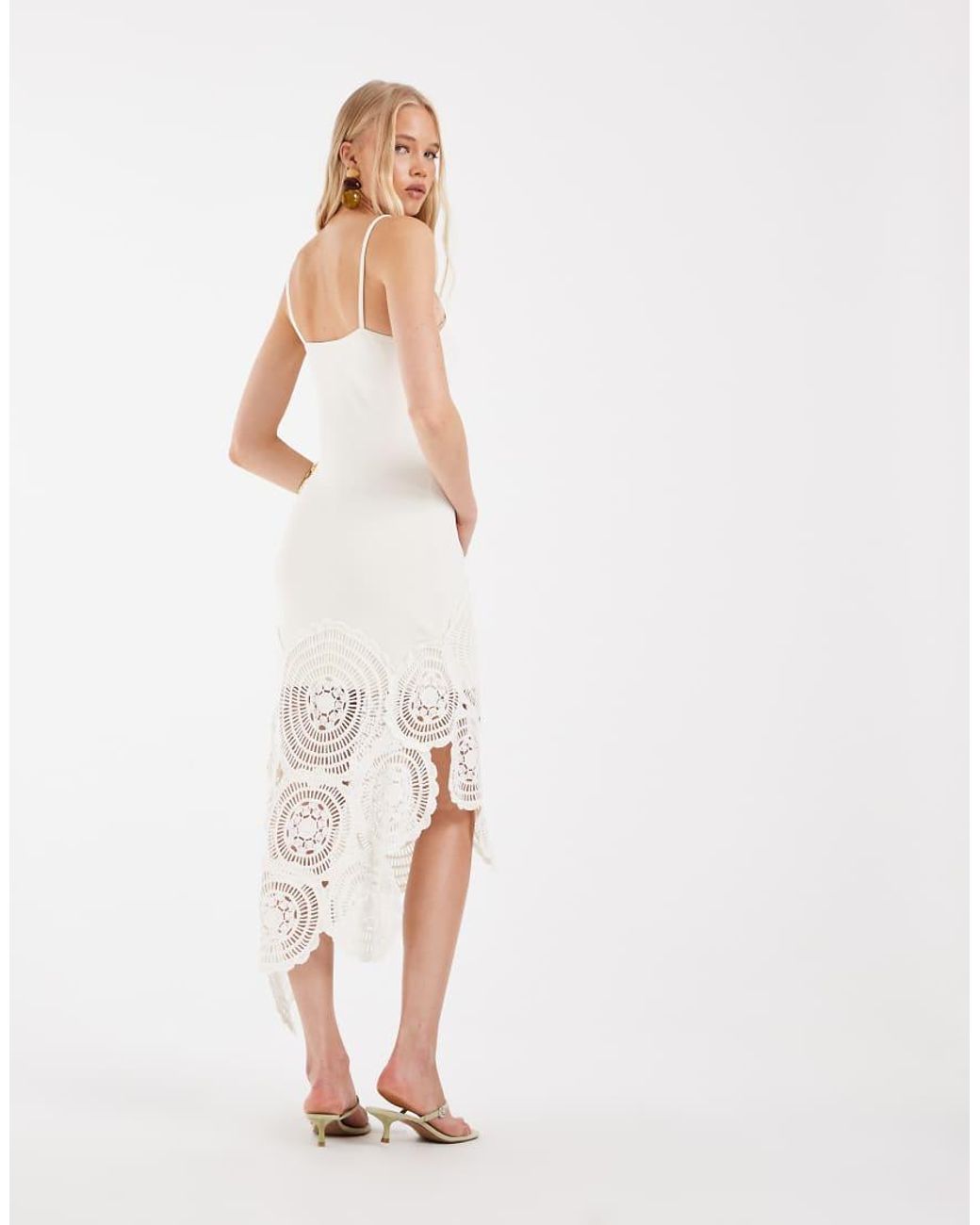 ASOS White Compact Knit Contrast Crochet Midi Dress