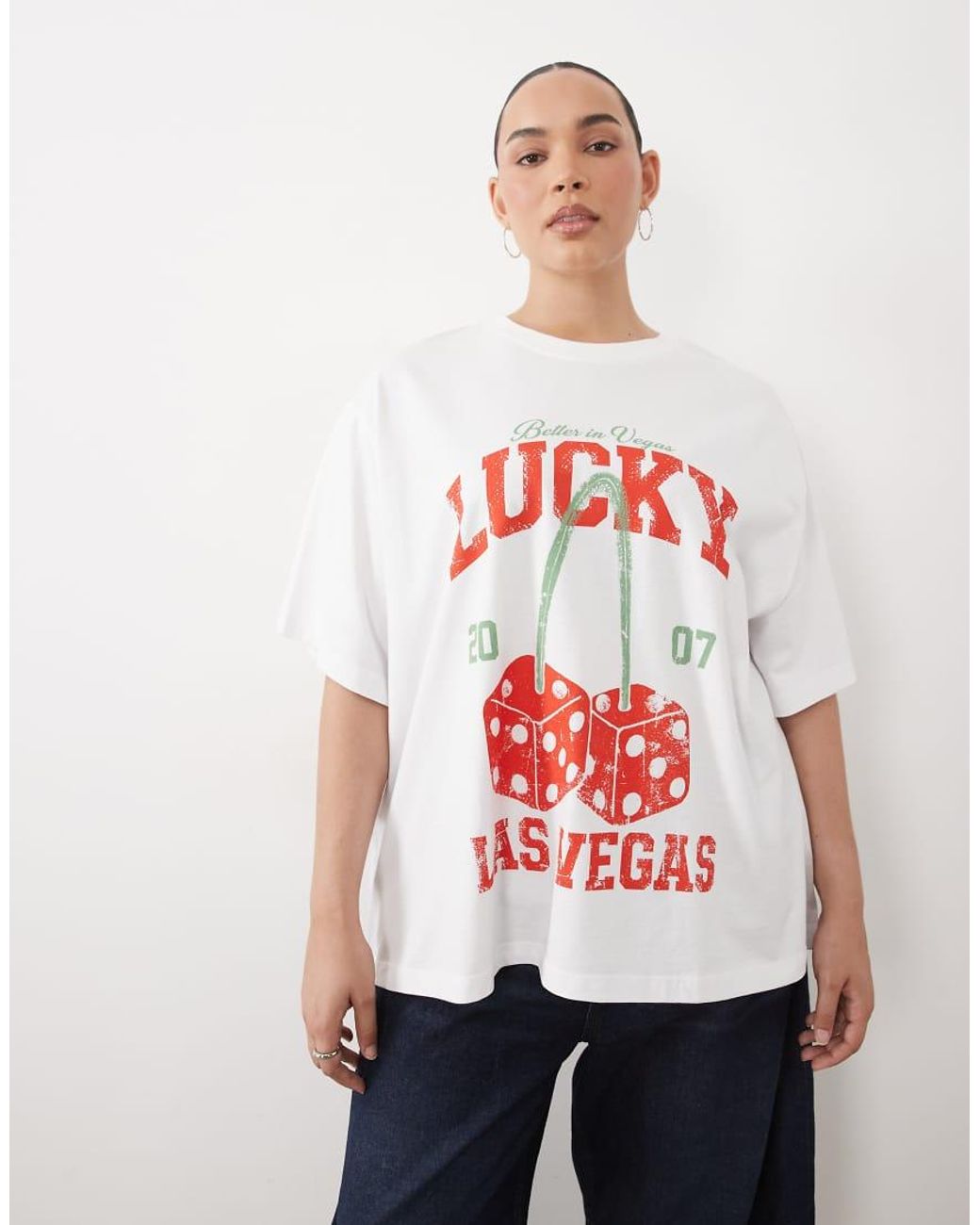 ASOS Blue Asos Design Curve Oversized T-Shirt With Lucky Vegas Cherry Graphic