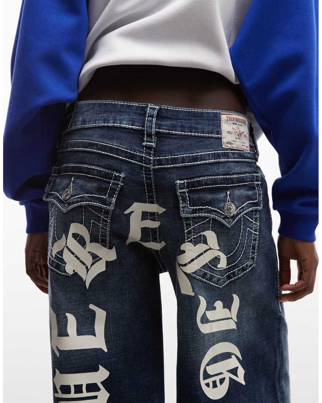 True Religion Blue Jessie Super baggy Big T Flap Pocket Jeans