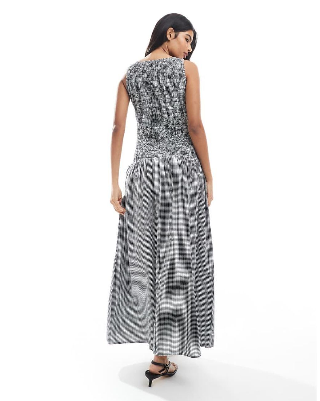 ONLY Gray Dropped Waist Shirred Maxi Dress