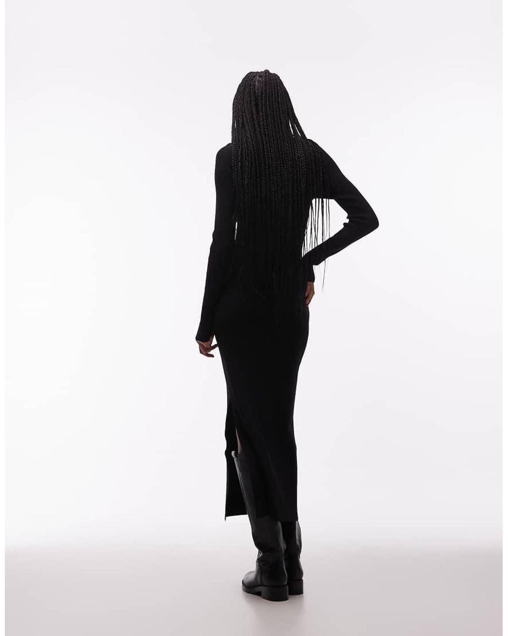 & Other Stories Black Ribbed Structured Knit Maxi Dress With Cuff Detail