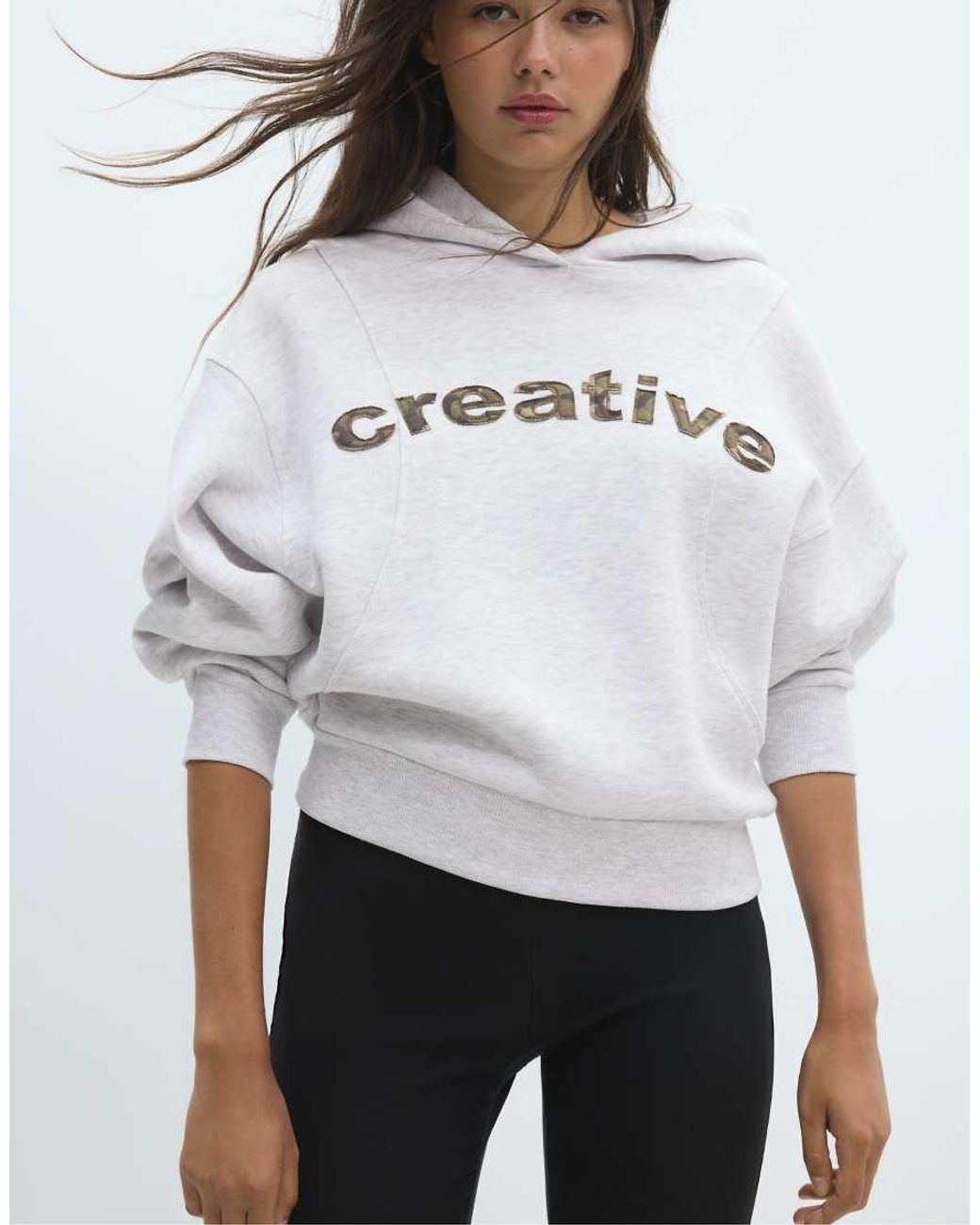 Stradivarius Gray Printed Text Hoodie