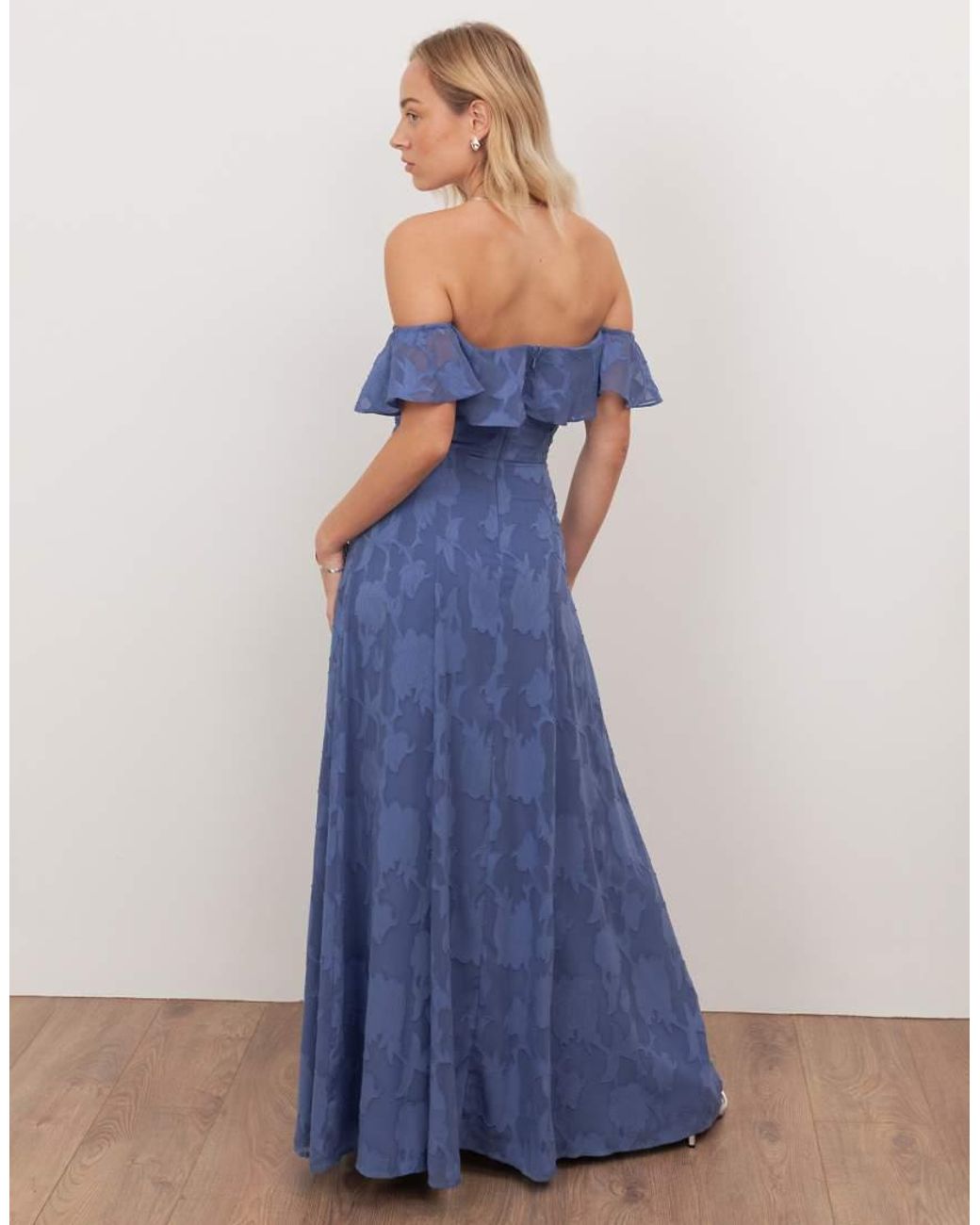 ANAYA Blue Floral Burnout Bardot Maxi Dress