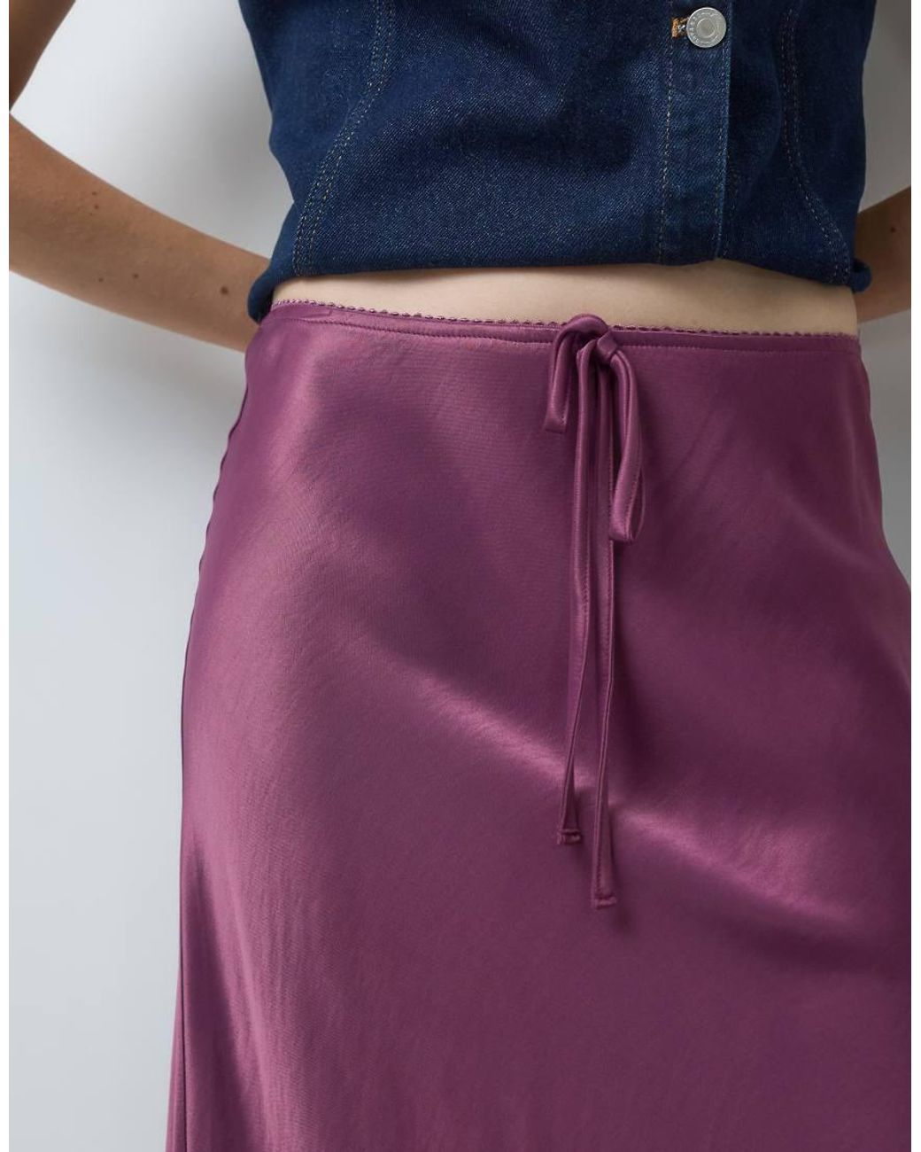 Reclaimed Vintage Multicolor Awkward Length Satin Midi Skirt With Lace Trim