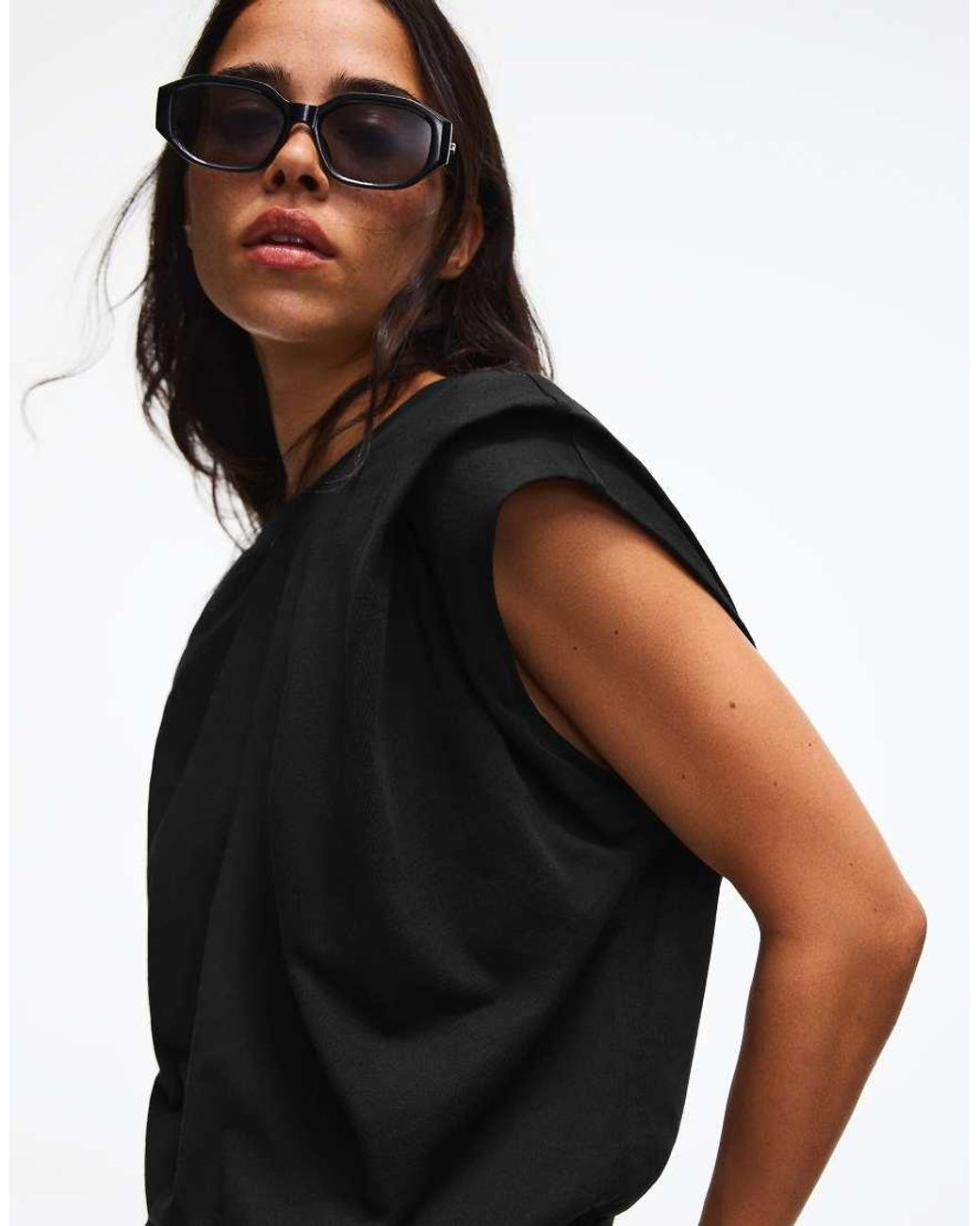 Bershka Black Pleated Open-Back Bodysuit