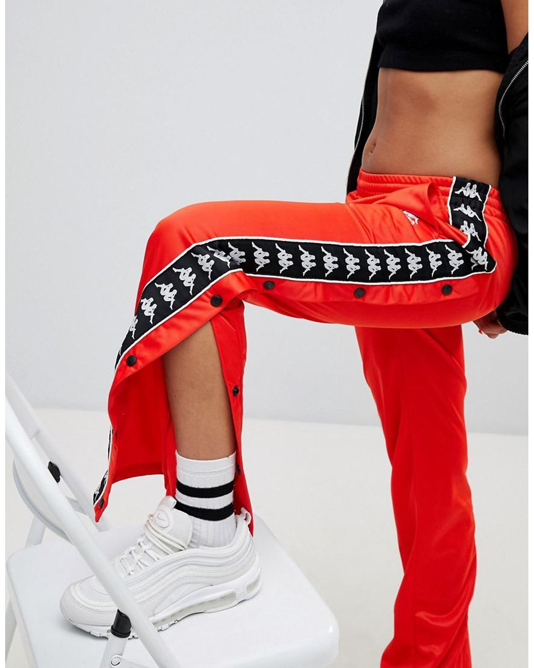 Kappa Relaxed Tracksuit Bottoms With Popper Sides Co-ord in Red | Lyst