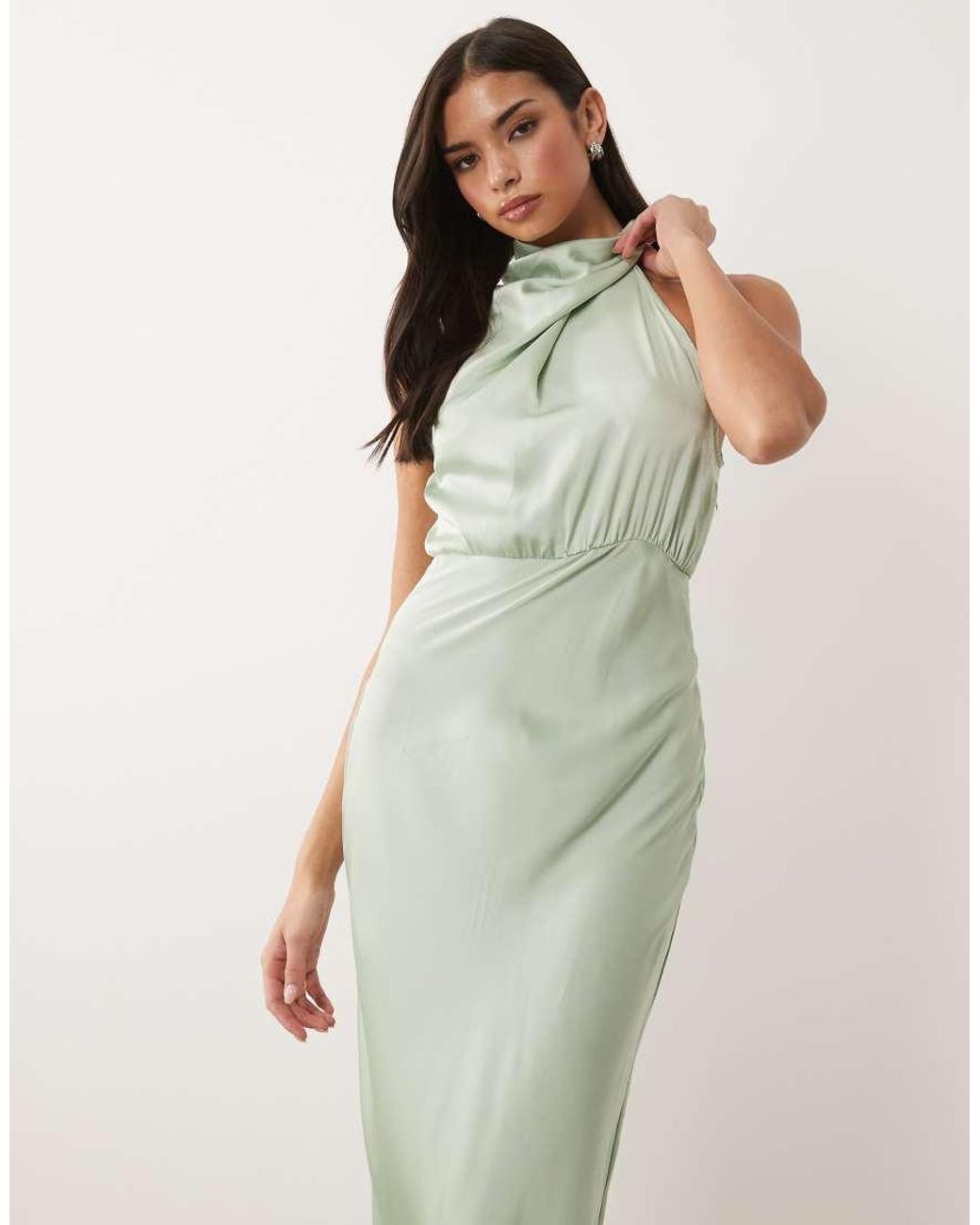 Vila Natural High Neck Satin Maxi Dress