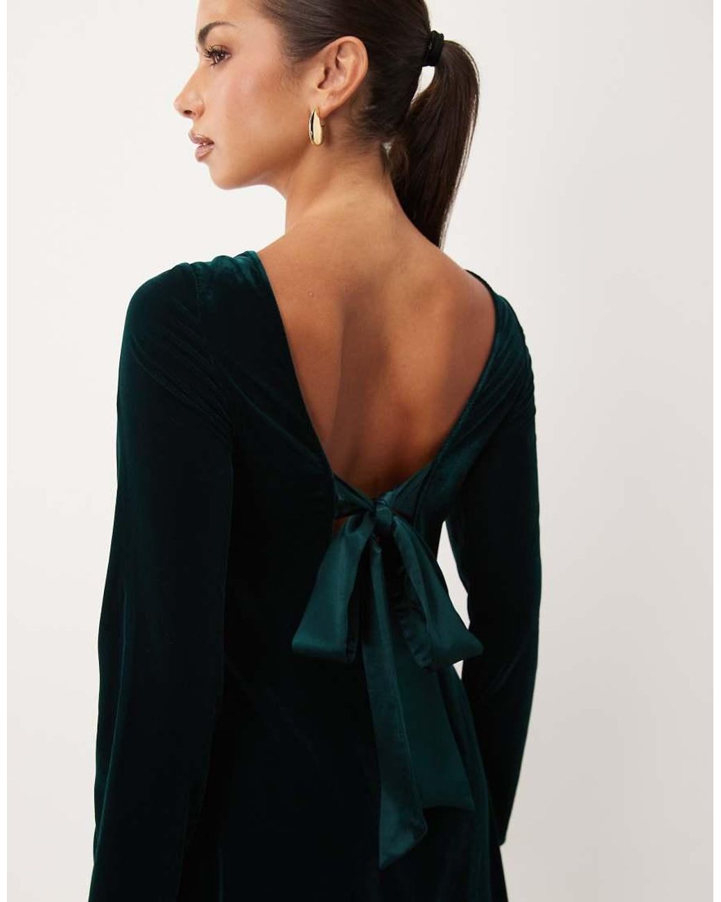 Nobody's Child Black Joelle Velvet Boat Neck Scoop Back Bow Detail Mini Dress
