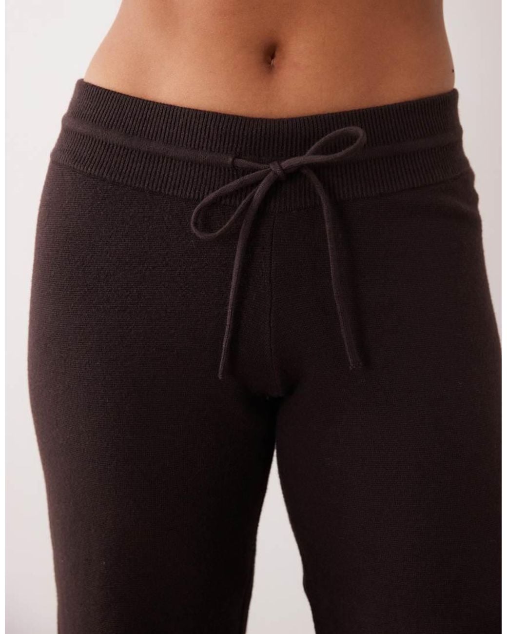 Gina Tricot Natural Co-ord Knitted Loungewear Ribbed Waistband Wide Leg Trousers