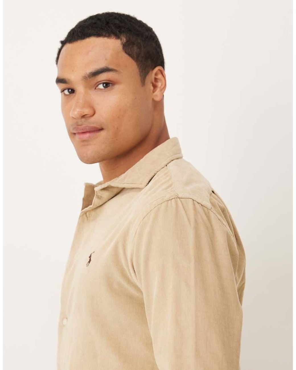 Polo Ralph Lauren Natural Icon Logo Slim Fit Fine Cord Shirt for men