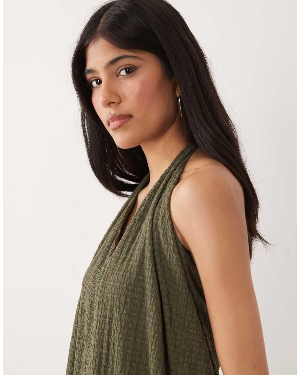 ASOS Green One Shoulder Textured Midi Sundress