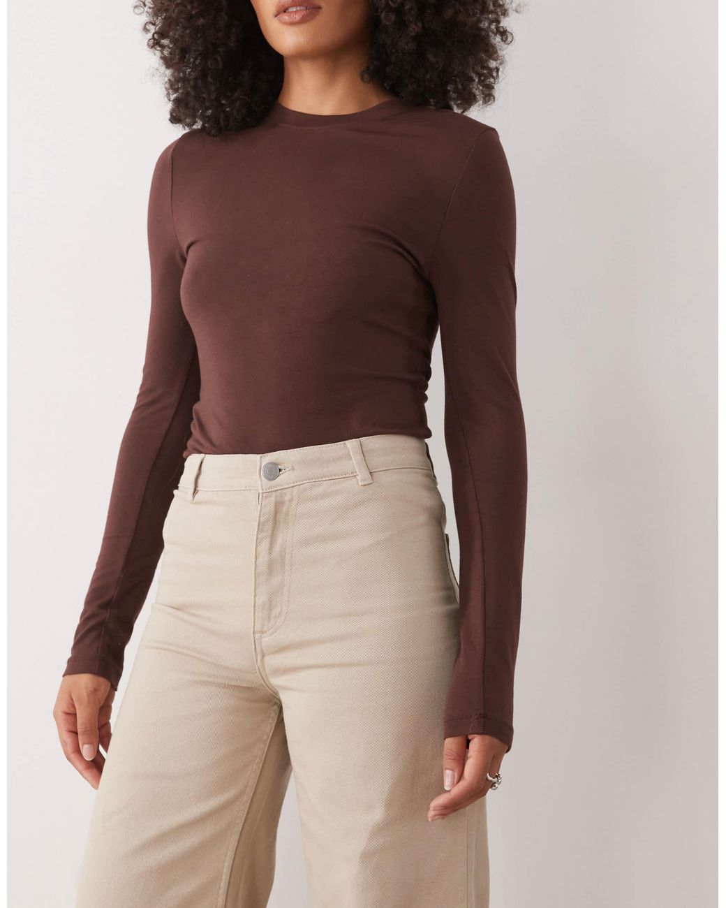 Monki 05913267 Monki Stretch Cotton Wide Leg Trousers in Natural | Lyst