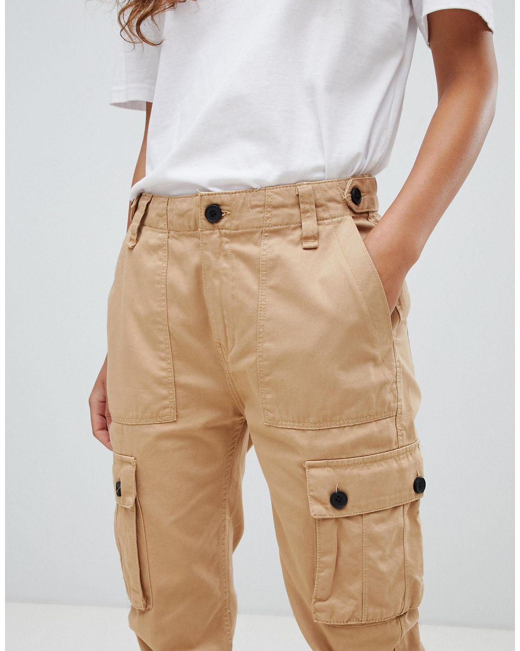 Bershka Utility Cargo Trousers in Natural Lyst UK