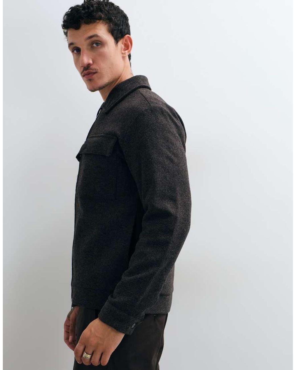Only & Sons Blue Zip Through Collared Wool Jacket for men