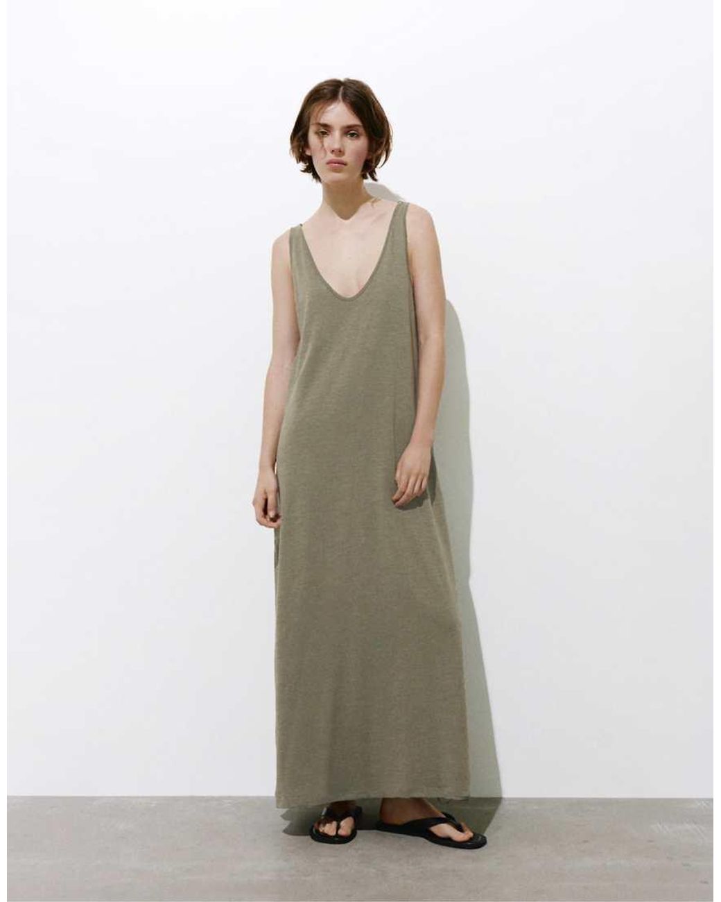 Pull&Bear Natural Strappy Midi Dress