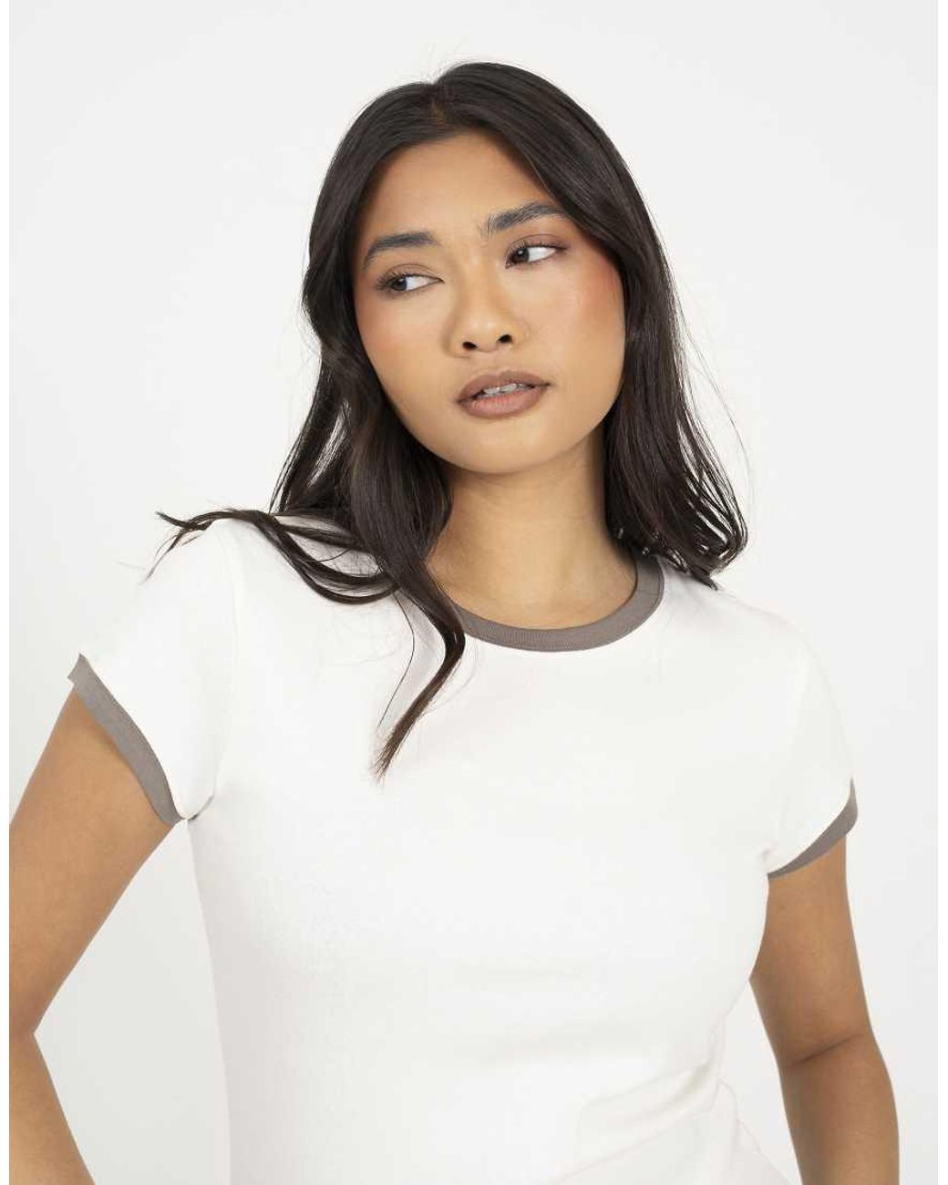 Brave Soul White Cotton Jersey Contrast Edge Short Sleeve T-Shirt