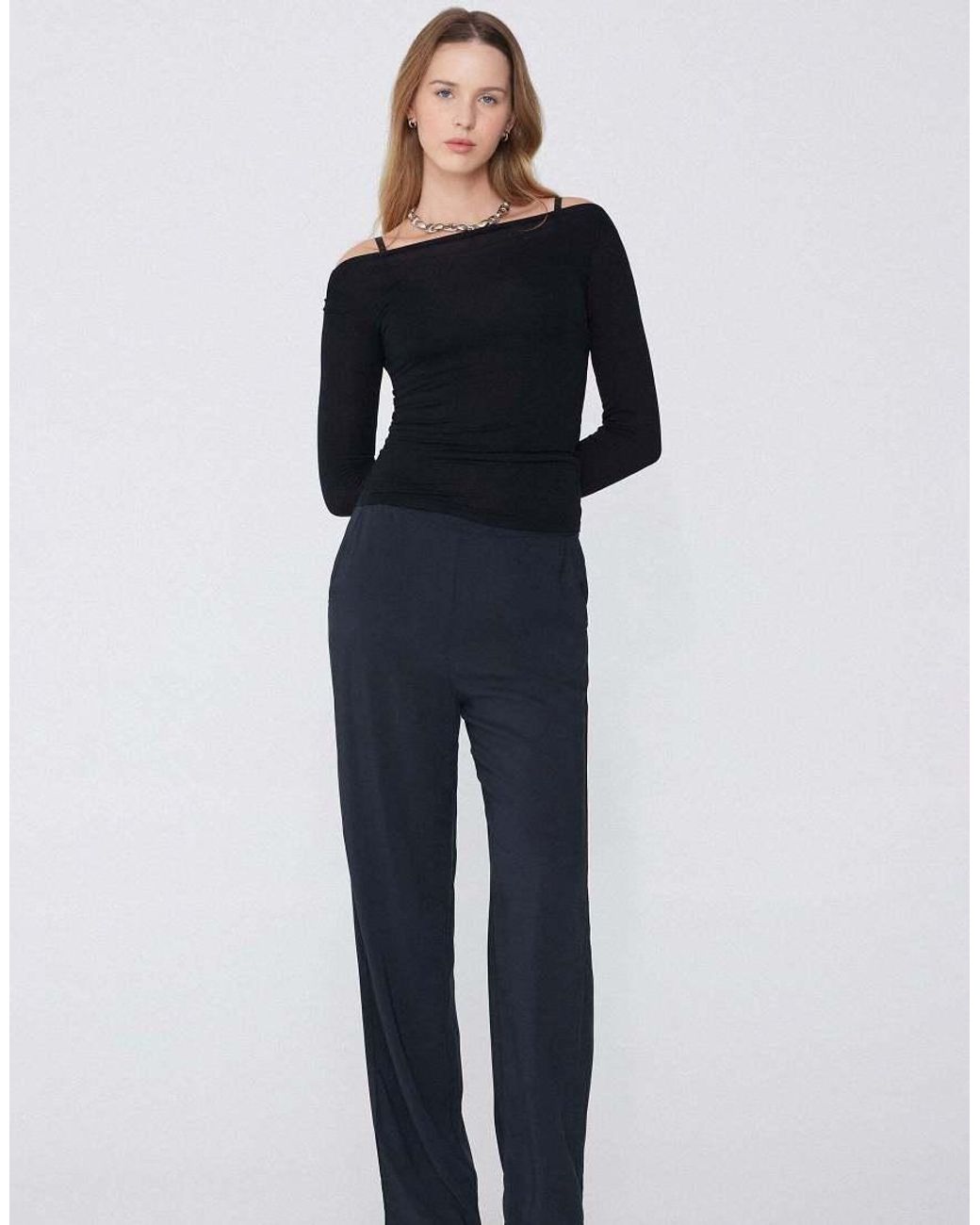 Tezenis Black Long-Sleeved Viscose Top With Boat Neck