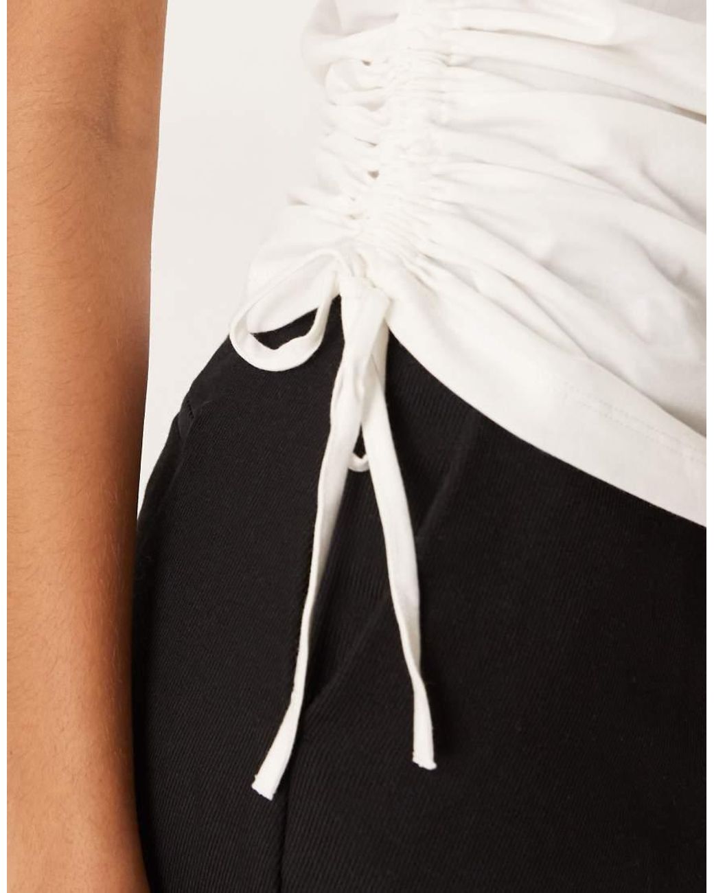 ASOS White Ruched Detail Tie Side Short Sleeve Crew Neck Tee