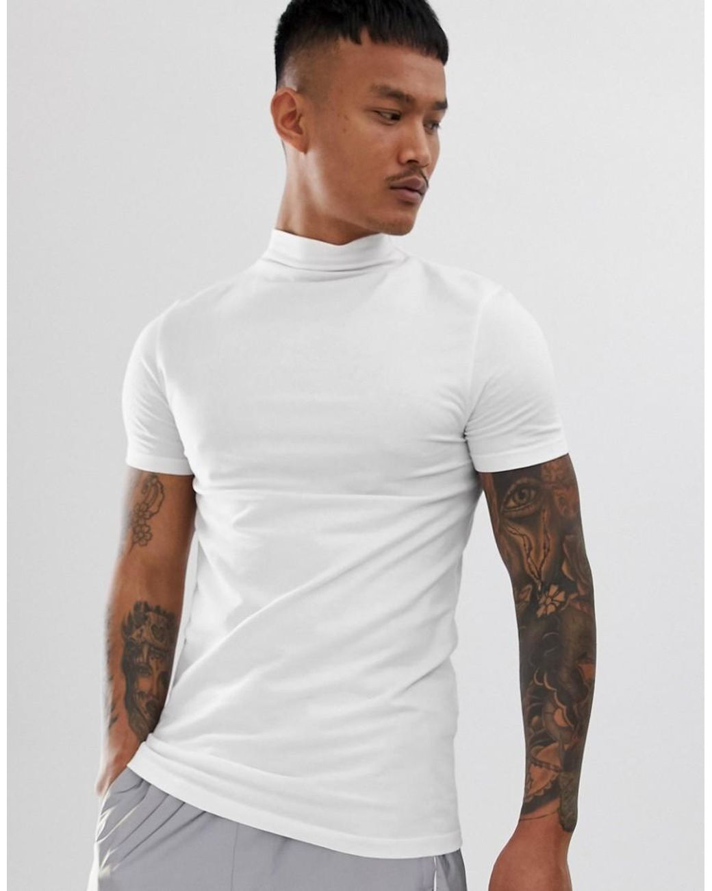 T-shirt moulant en jersey avec col montant ASOS pour homme en coloris Blanc  | Lyst