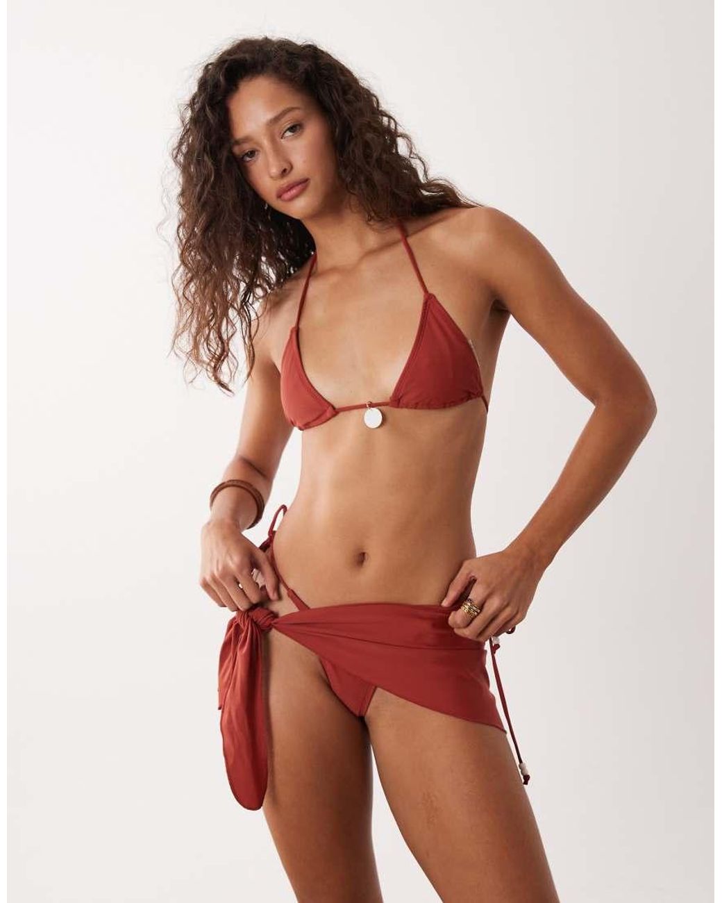 Motel Brown Pami Pearl Disk Bikini Top