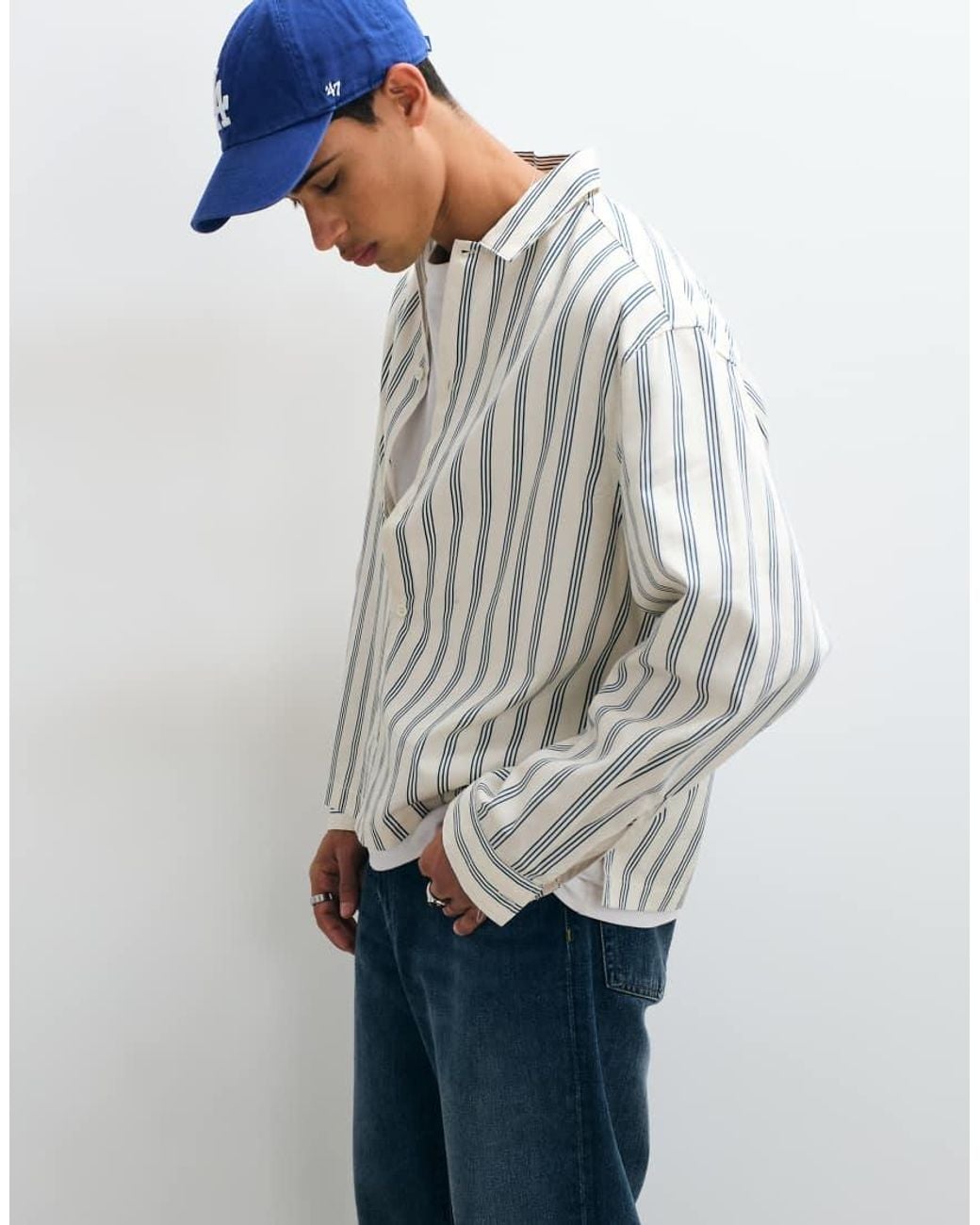 ASOS White Boxy Oversized Stripe Shirt for men