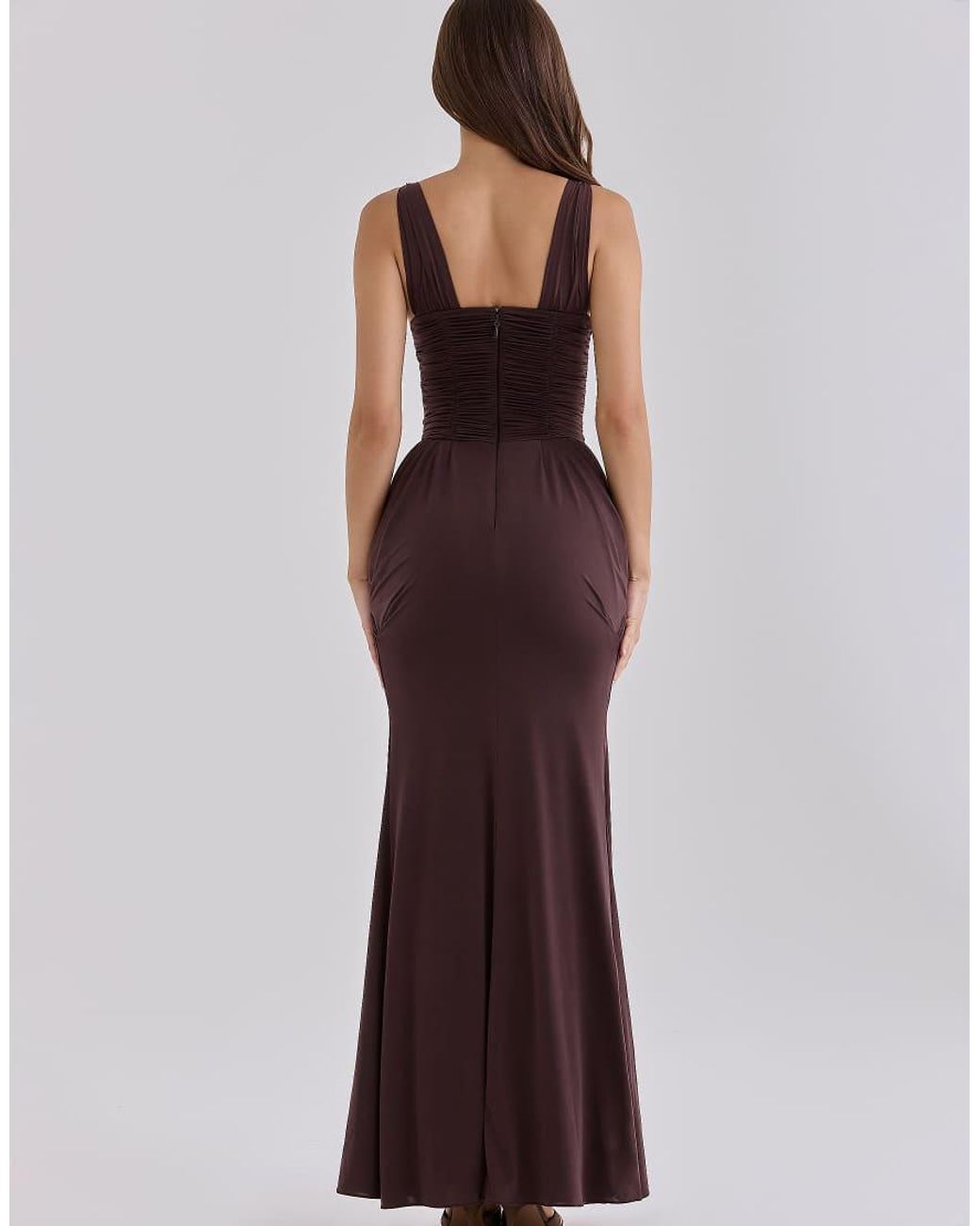 House Of Cb Brown Tabitha Cherry Liquid-Soft Jersey Plunge Maxi Dress
