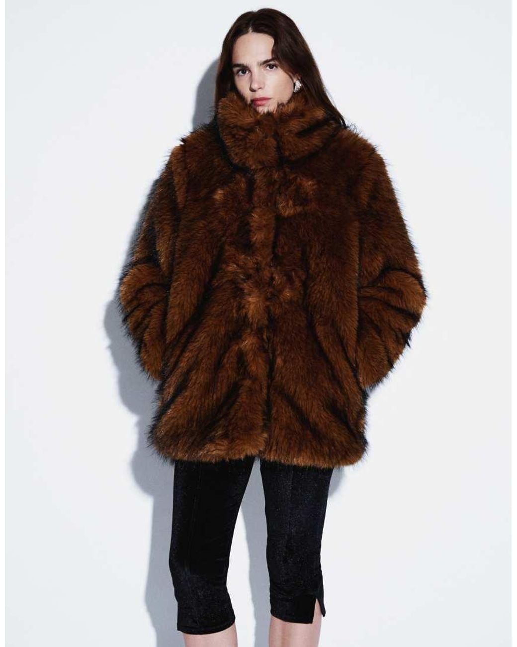Monki Brown Faux Fur Coat