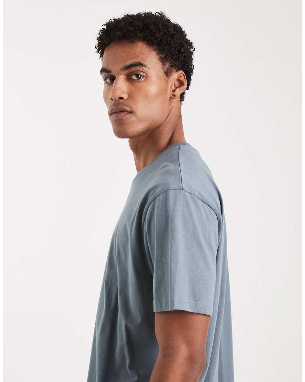 Brave Soul Blue Oversized Crew Neck T-shirt for men