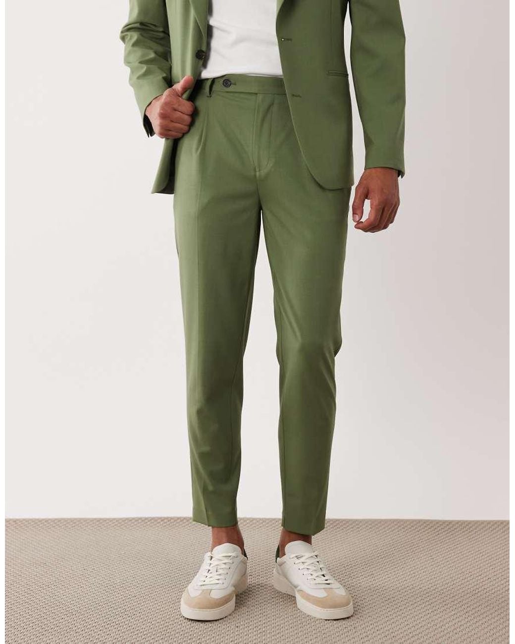 ASOS Green 100% Summer Wool Tapered Suit Pants for men