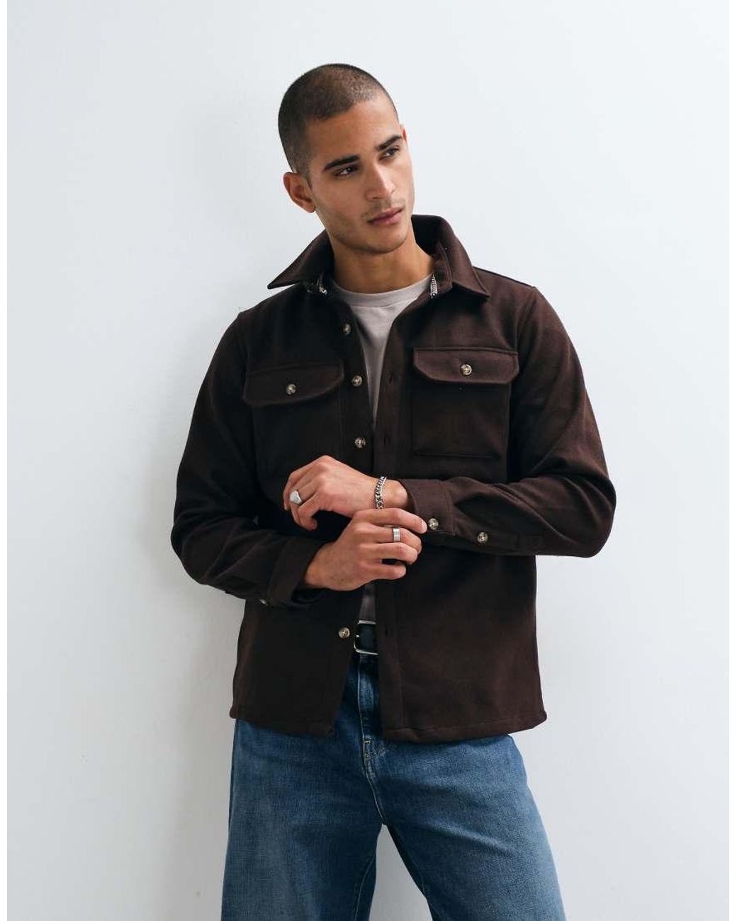 Brave Soul Blue Studio Wool Mix Overshirt for men