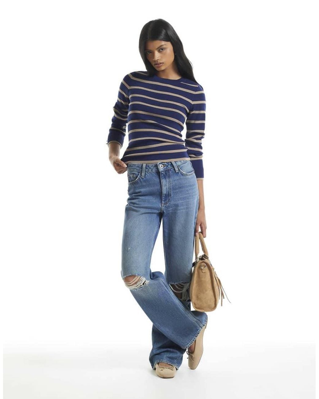 River Island Blue Ribbed Knit Layered Cuff Top