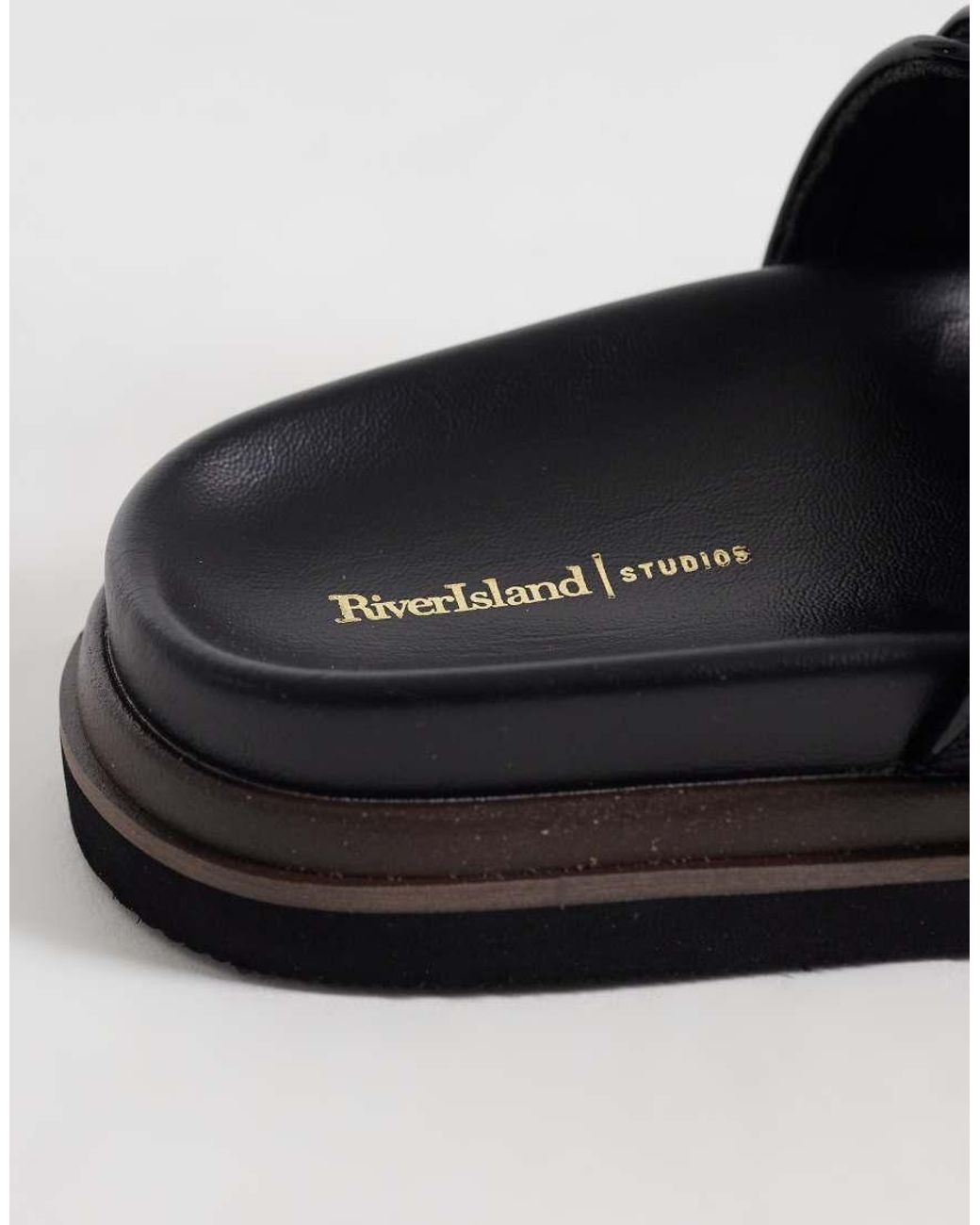 River Island Black Quilted Double Strap Footbed Sandals