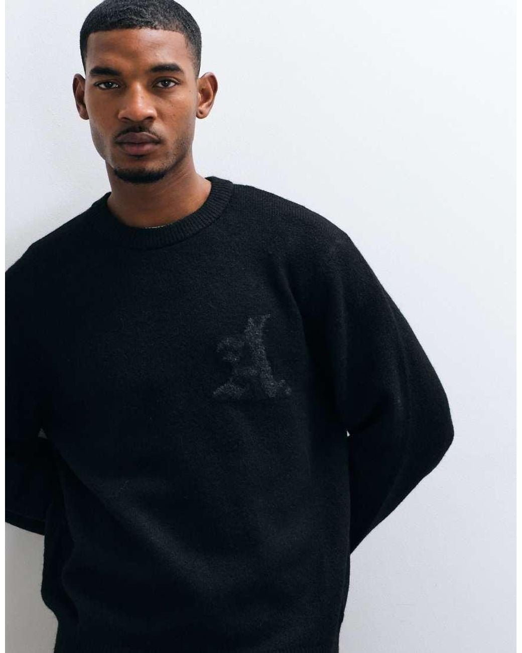 Jack & Jones Blue Oversized Jacquard Logo Knit Jumper for men