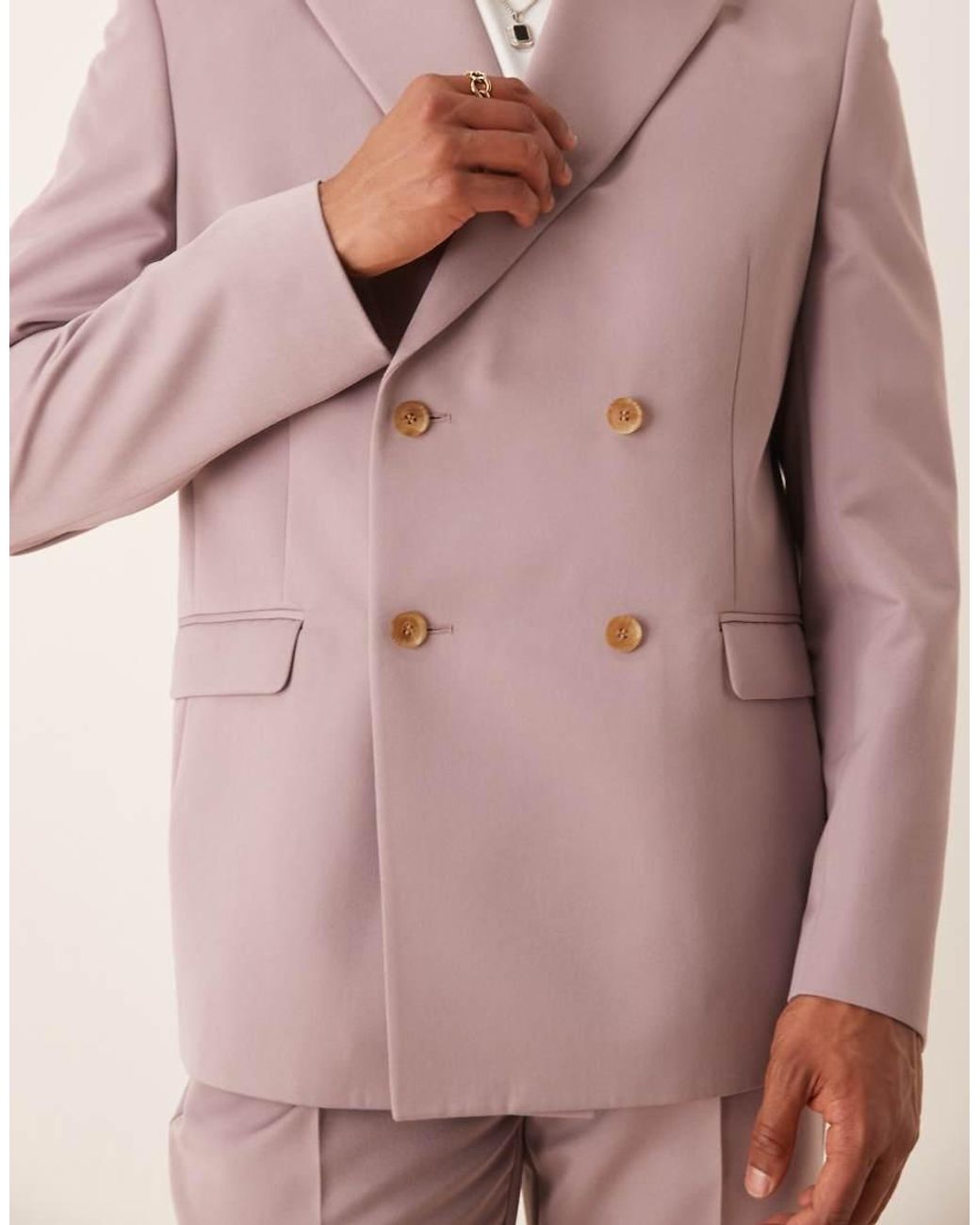 ASOS Pink Relaxed Double Breasted Suit Jacket for men