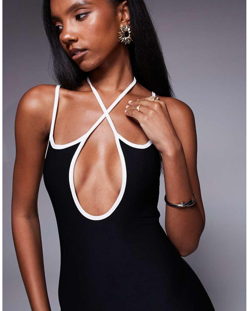 Public Desire Blue Cross Strap Contrast Trim Maxi Dress