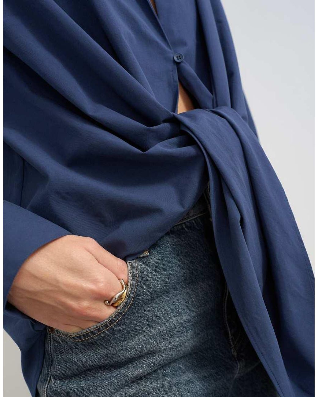 TOPSHOP Blue Tie Detail Shirt