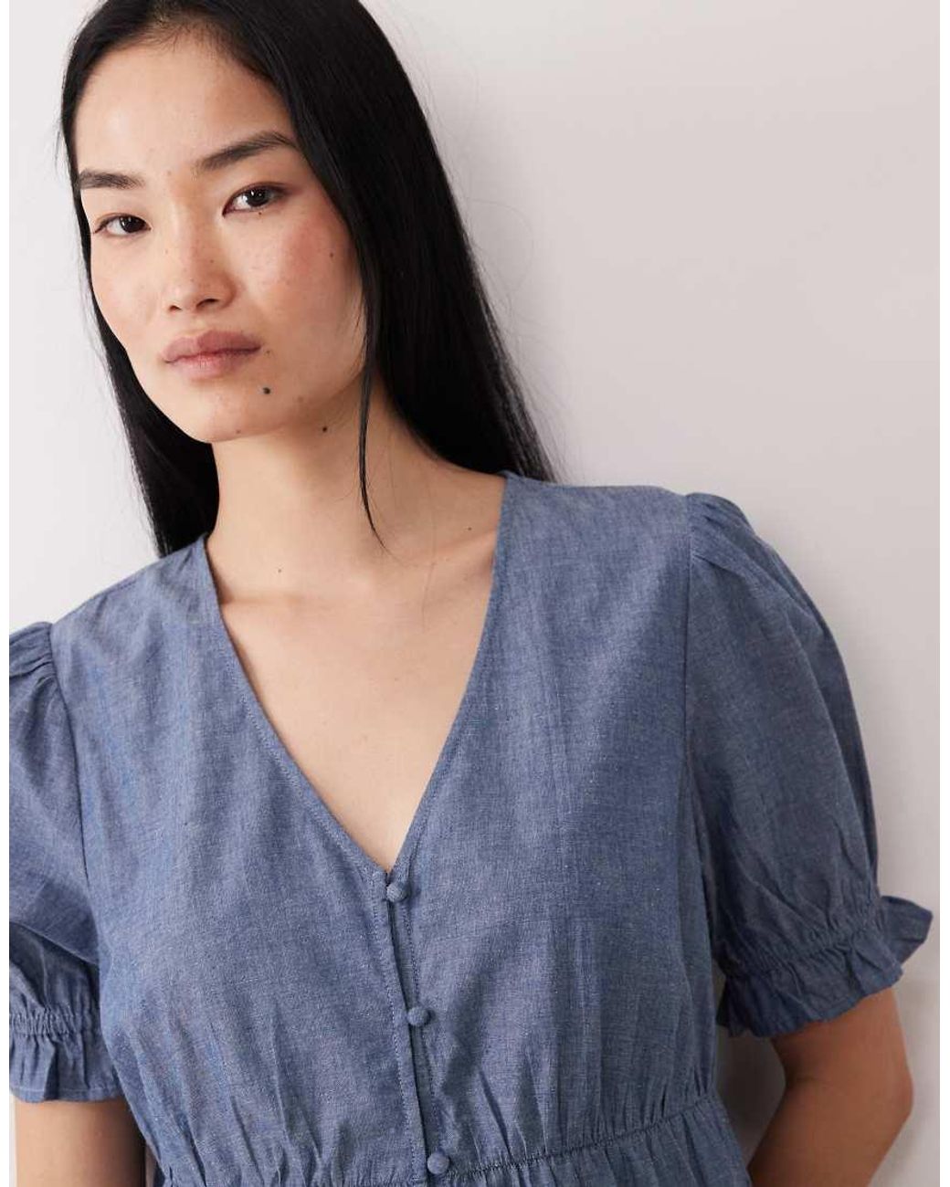 Wednesday's Girl Blue Chambray Smock Mini Dress