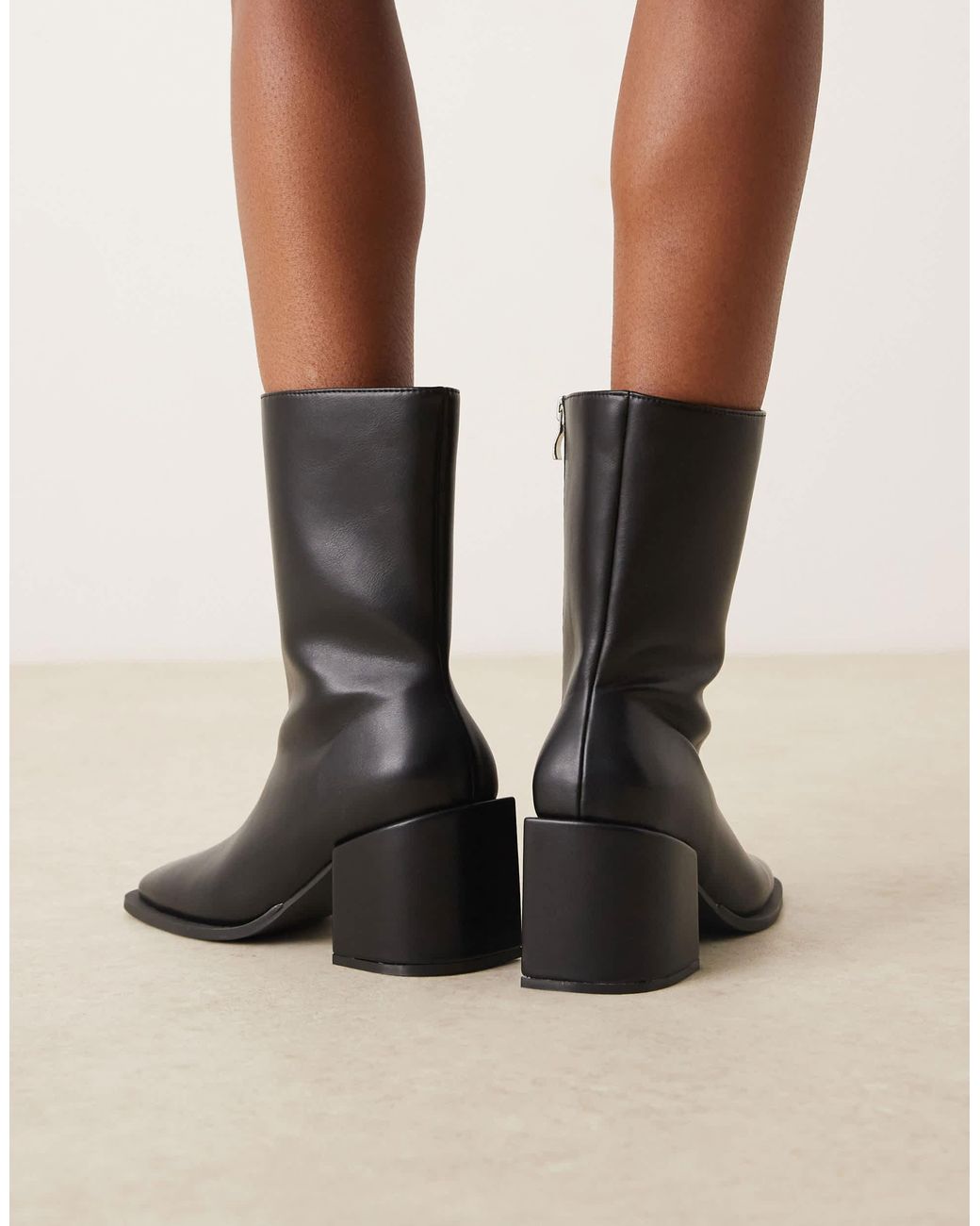 Glamorous Black Block Heel Square Toe Boots