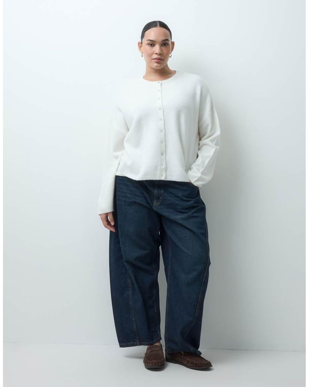 ASOS White Asos Design Curve Fluffy Relaxed Crew Neck Cardigan