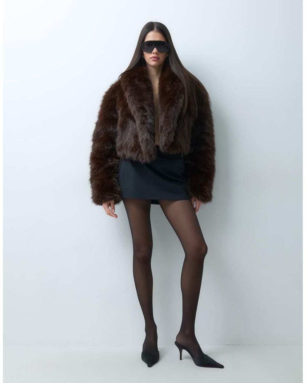AFRM Black Stephanie Barrel Crop Faux Fur Jacket