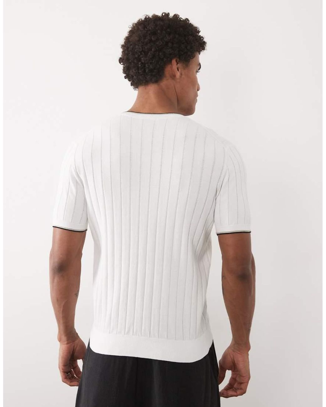 Mango Brown Ribbed T-shirt With Contrast Tipping for men