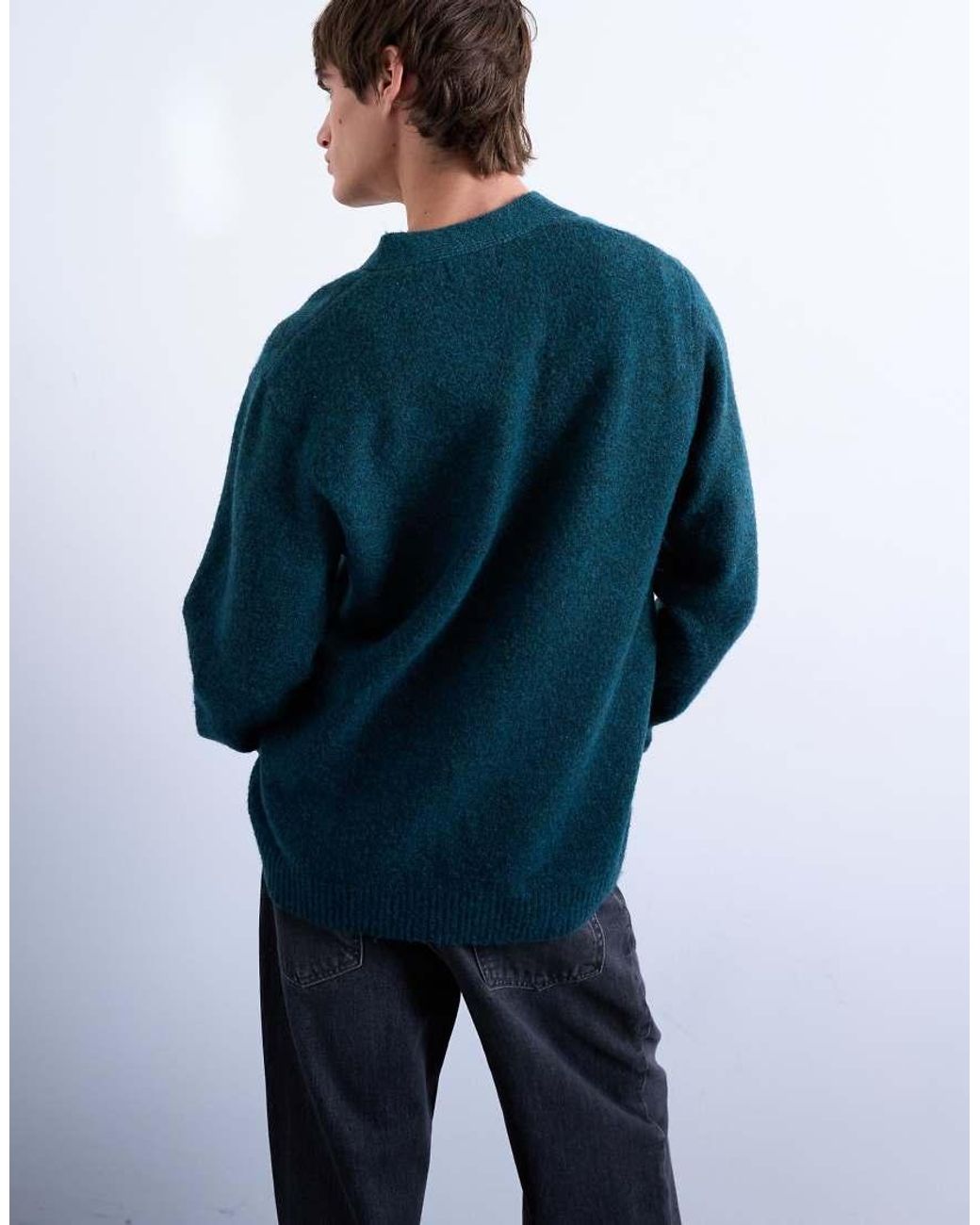 Topman Blue Oversized V Neck Cardigan for men