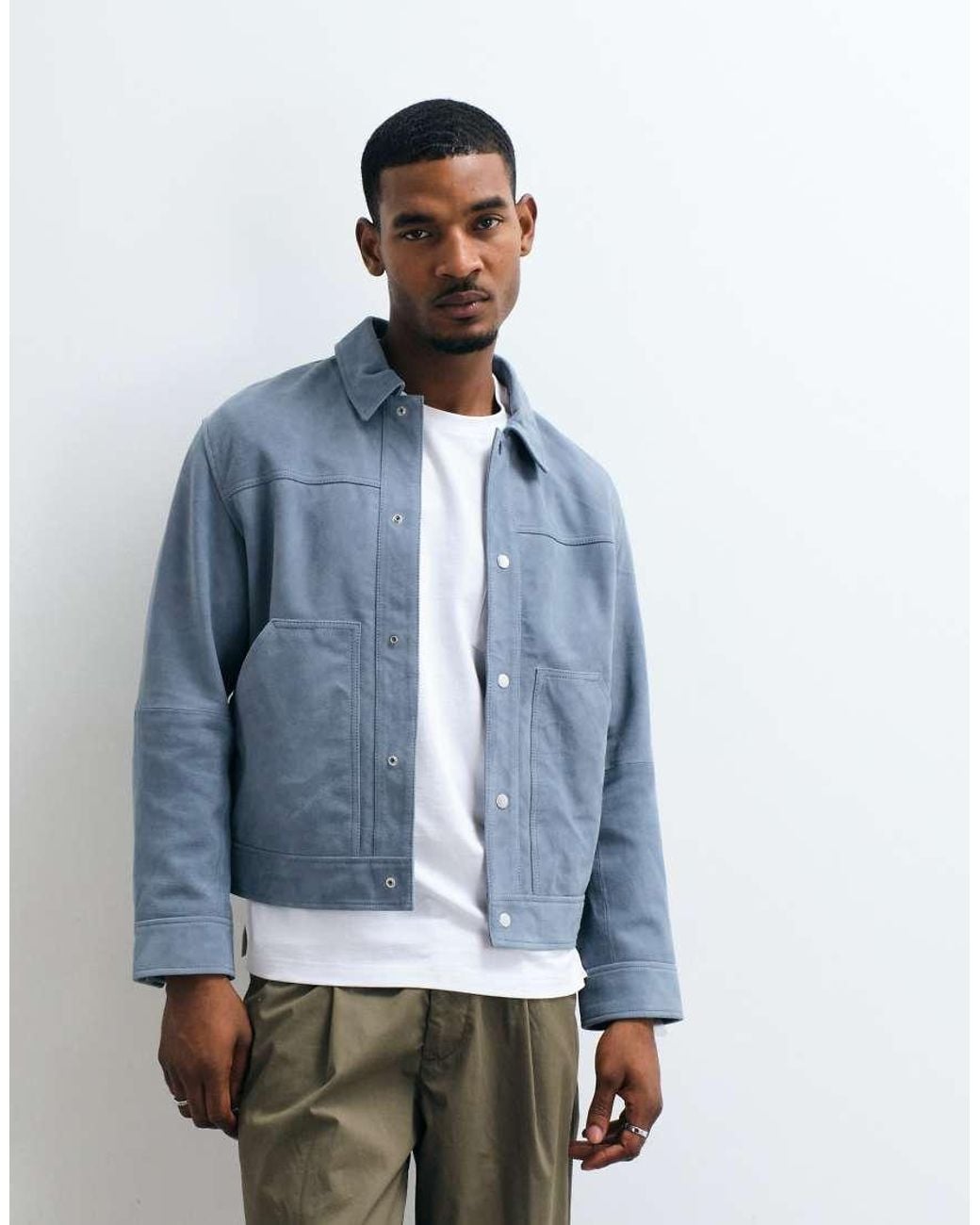 SELECTED Blue 100% Suede Trucker Jacket for men