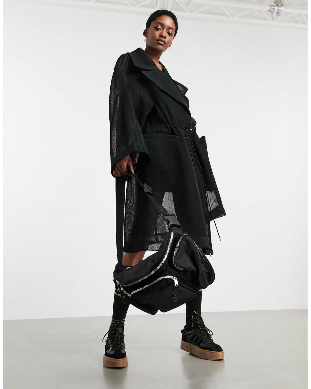 Ivy Park Adidas X Mesh Trench Coat in Black Lyst