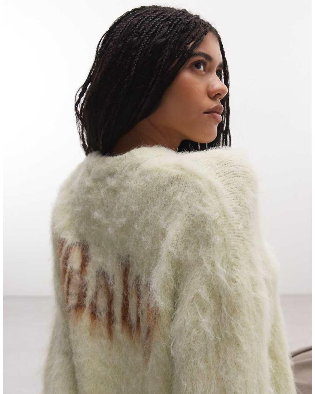 The Ragged Priest Natural Fluffy Cardigan With Baby Back Graphic