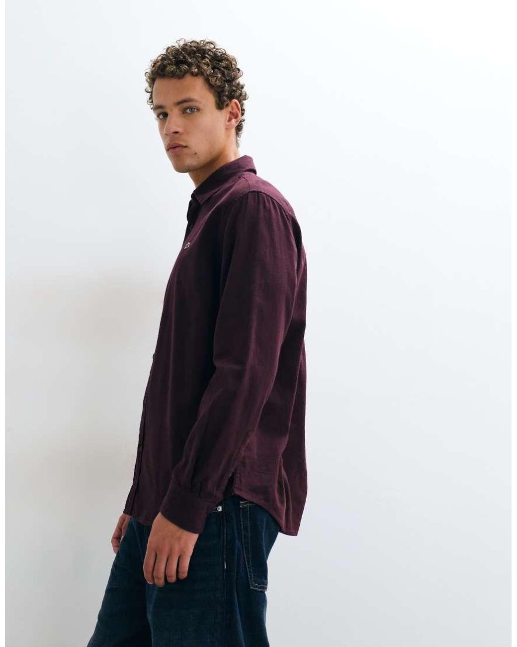 Lacoste Blue Logo Button Down Flannel Shirt for men