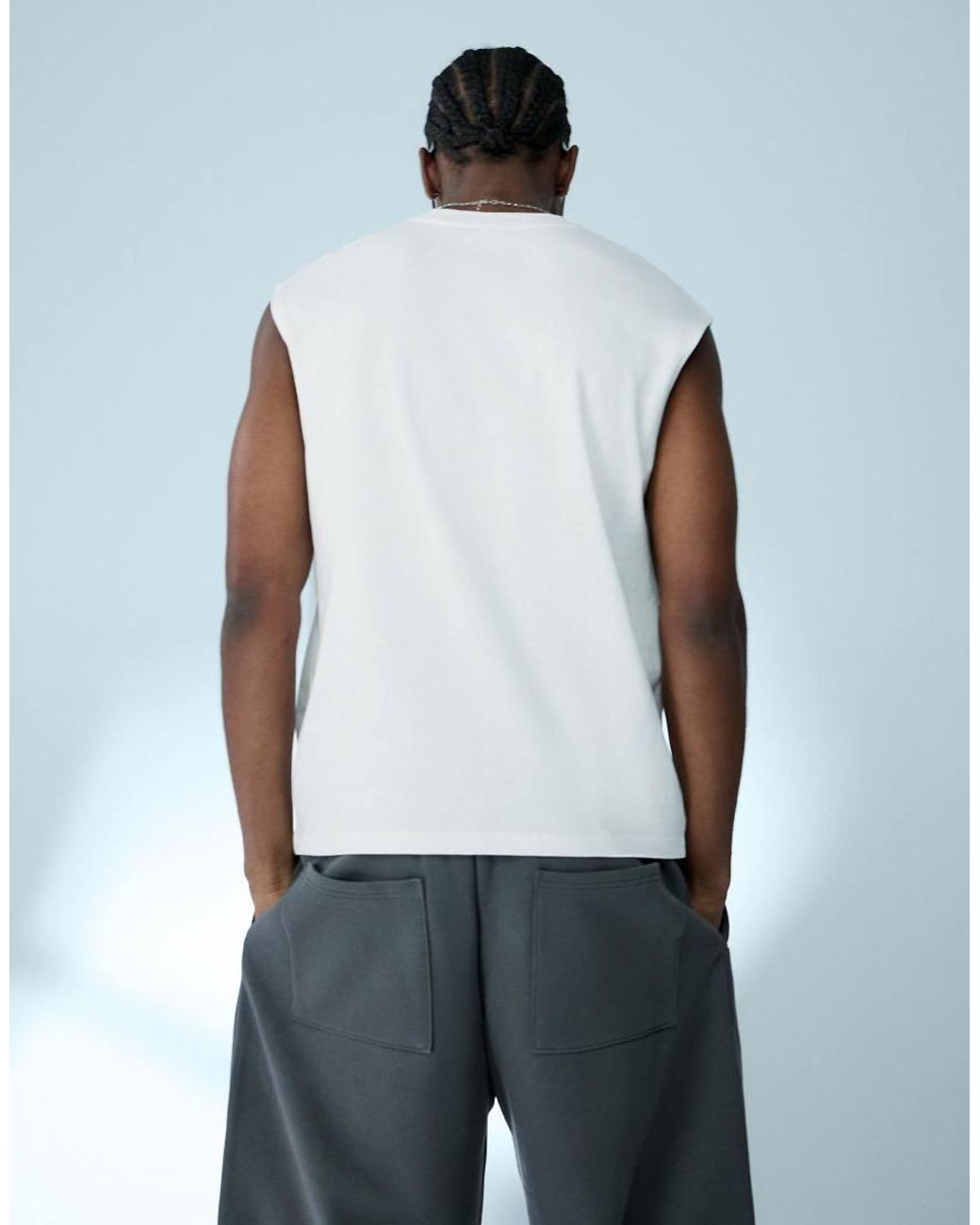 Bershka White Basic Sleeveless T-shirt for men