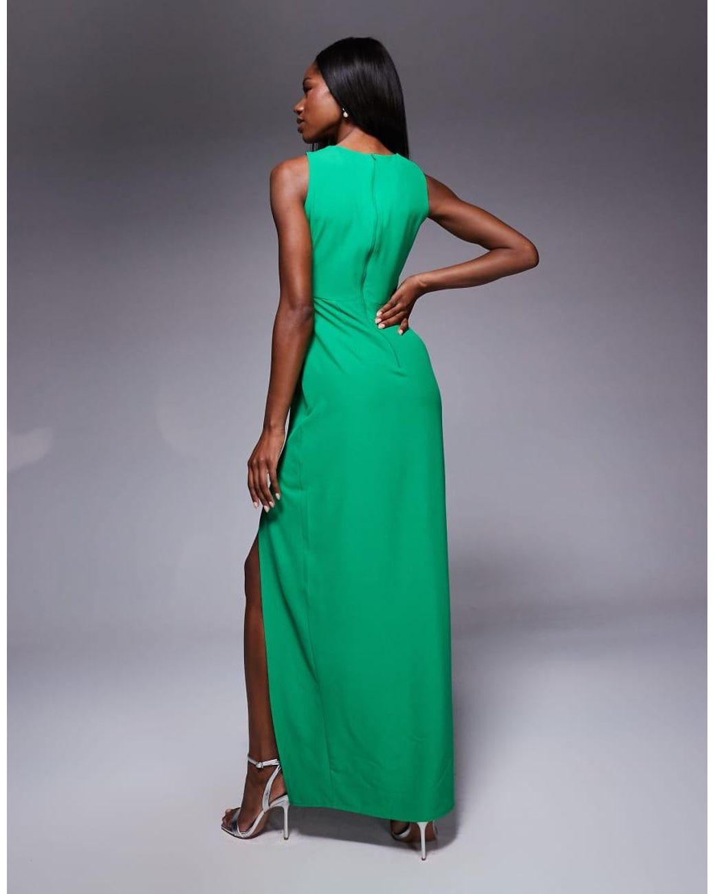 Vesper Green Asymmetric Maxi Dress With Thigh Split