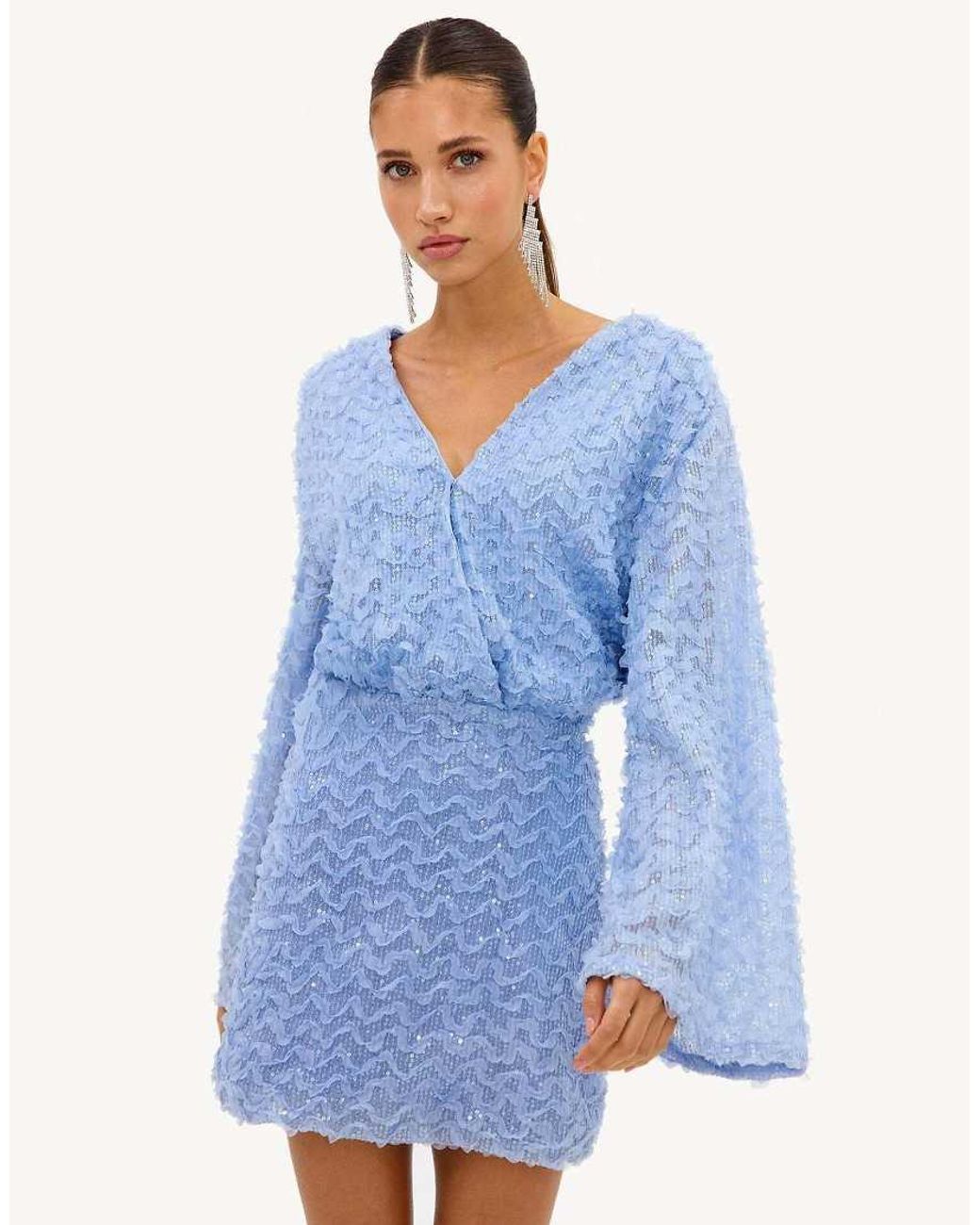 Loavies Blue Sunny Aesthetics Light Dress With Sequins And Ruffles