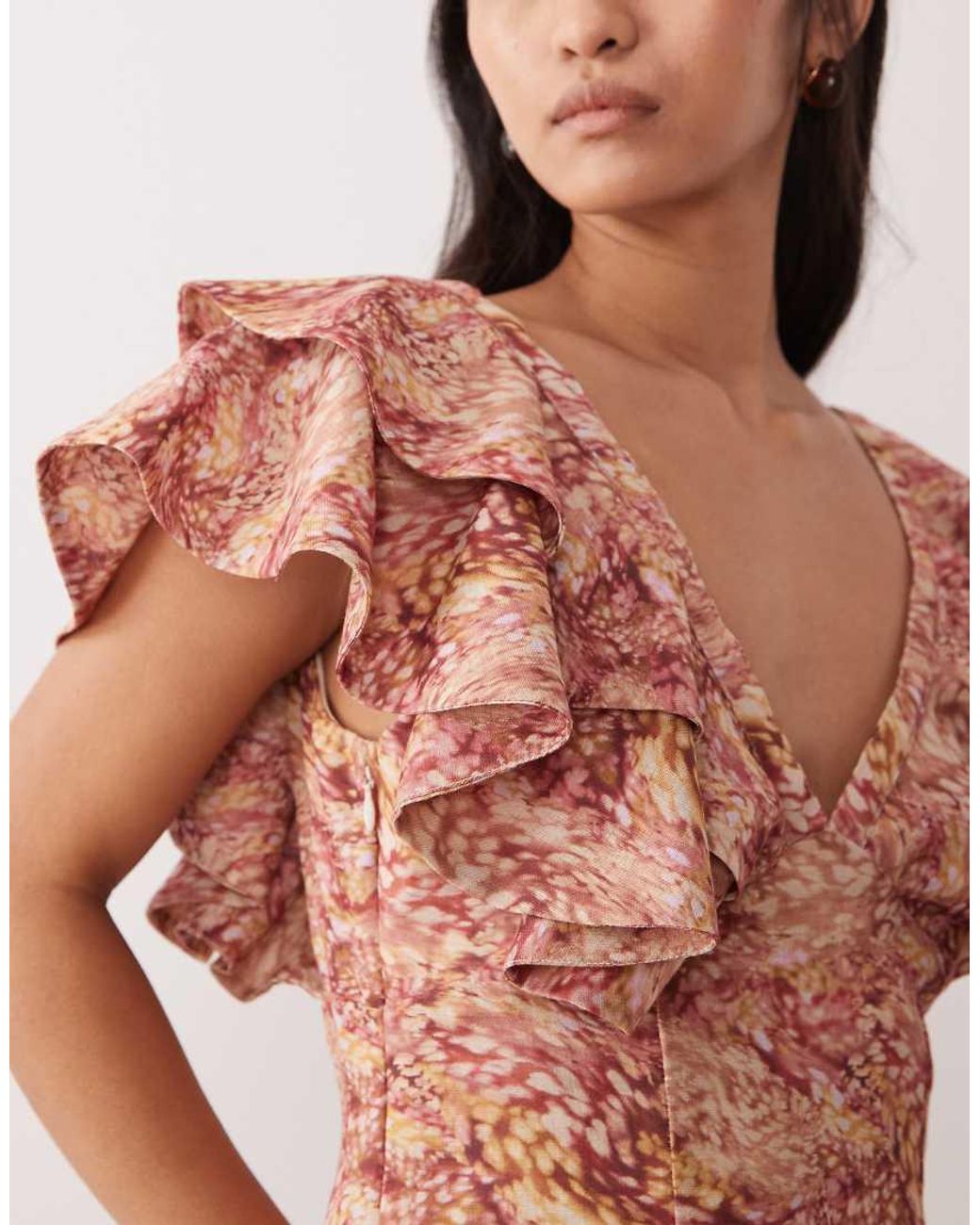 Pretty Lavish Pink Linen Blend Ruffle V-neck Maxi Dress